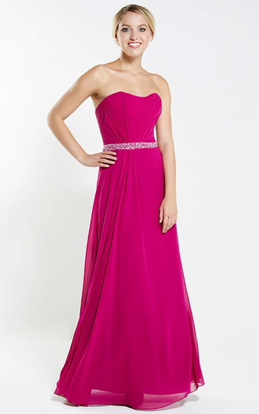 Ruched Strapless Chiffon Bridesmaid Dress With Waist Jewellery
