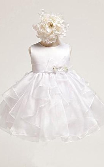 Tea-Length Tiered Organza&Satin Flower Girl Dress