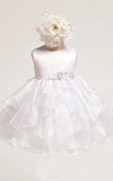 Tea-Length Tiered Organza&Satin Flower Girl Dress