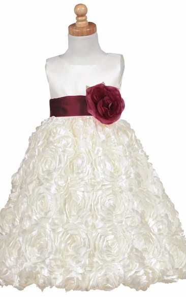 Tea-Length Tiered Satin Flower Girl Dress