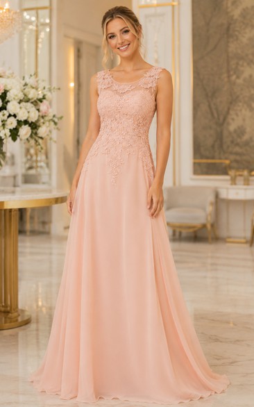 A-Linien-Maxikleid aus Chiffon und Spitze mit Perlenapplikationen, Reißverschluss