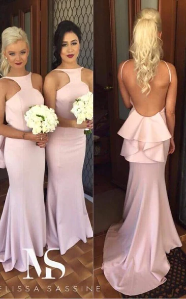 Sexy Sleeveless Ruffles Mermaid Bridesmaid Dress Open Back