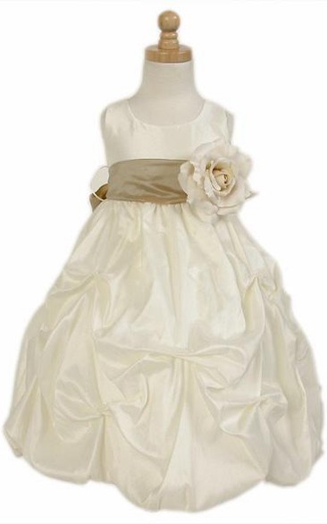 Ankle-Length Floral Pick Up Taffeta Flower Girl Dress