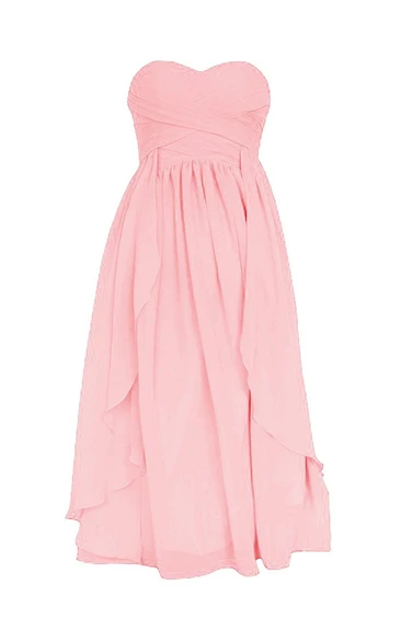 Tea-length Sweetheart Criss-cross Chiffon A-line Dress