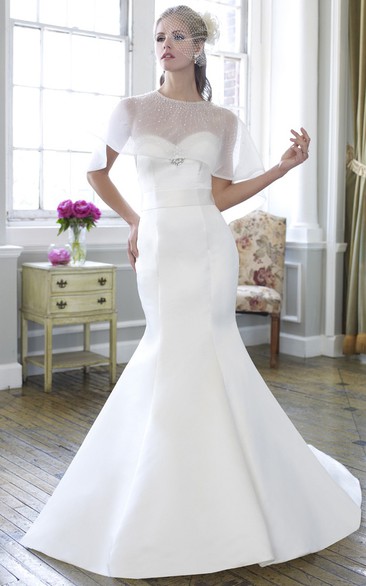 Mermaid Sweetheart Satin Wedding Dress With Beading And Broach