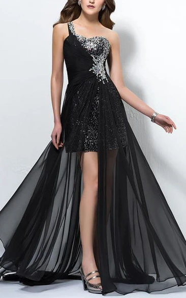 Faddish One-Shoulder Beading Sweep Train Prom Dress