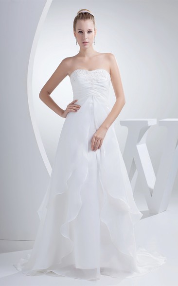 Sleeveless Empire A-Line Ruched Gown With Appliques