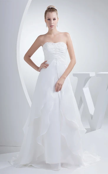 Sleeveless Empire A-Line Ruched Gown With Appliques