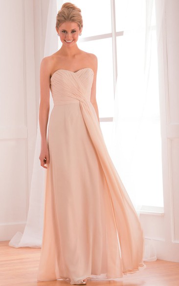 Sweetheart Long Chiffon Gown With Crisscrossed Ruches