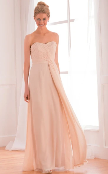 Sweetheart Long Chiffon Gown With Crisscrossed Ruches