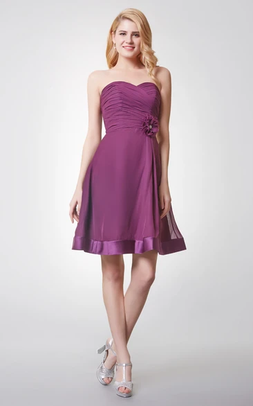 Glamorous Sweetheart Ruched Knee Length Chiffon Dress With Backless