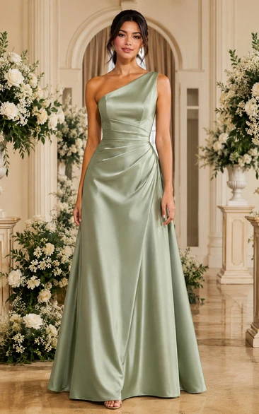 Sage One-Shoulder Satin A-Line Bridesmaid Dress