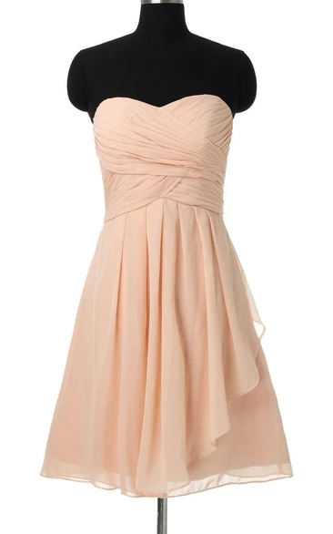 A-line Mini Strapped Sweetheart Chiffon Dress
