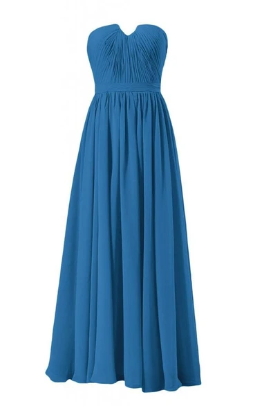 Strapless Ruched Bodice Long Pleated Chiffon Dress