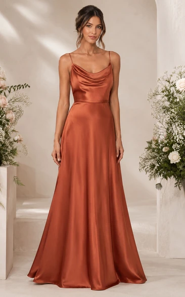 Papaya Cowl Neck Satin A-Line Bridesmaid Dress
