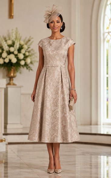 Champagne Jacquard Cap Sleeve Tea Mother Dress