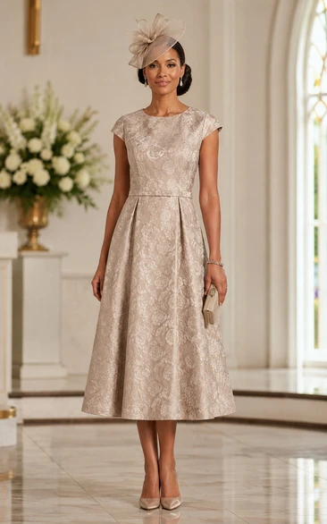 Champagne Jacquard Cap Sleeve Tea Mother Dress