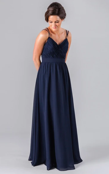 Floor-Length Criss-Cross Spaghetti Sleeveless Chiffon Bridesmaid Dress