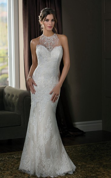 High-Neck Sleeveless Mermaid Wedding Dress With Illusion Neck And Appliques