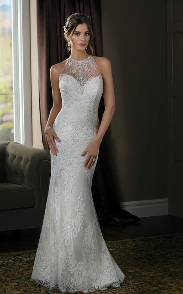 High-Neck Sleeveless Mermaid Wedding Dress With Illusion Neck And Appliques
