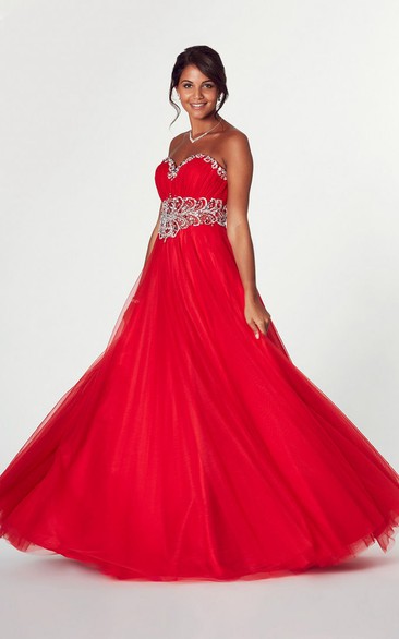 A-Line Sleeveless Ruched Sweetheart Tulle Prom Dress