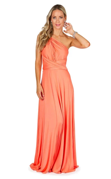 Maxi Sleeveless One-Shoulder Chiffon Convertible Bridesmaid Dress With Straps