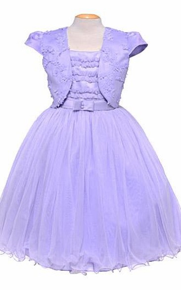 Bolero Short Bowed Tulle&Satin Flower Girl Dress With Embroidery