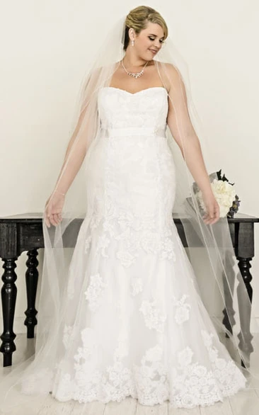 Mermaid Strapless Lace Plus Size Wedding Dress