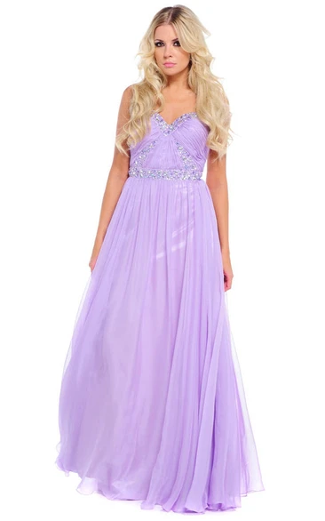 Sleeveless Beaded Sweetheart Chiffon Prom Dress