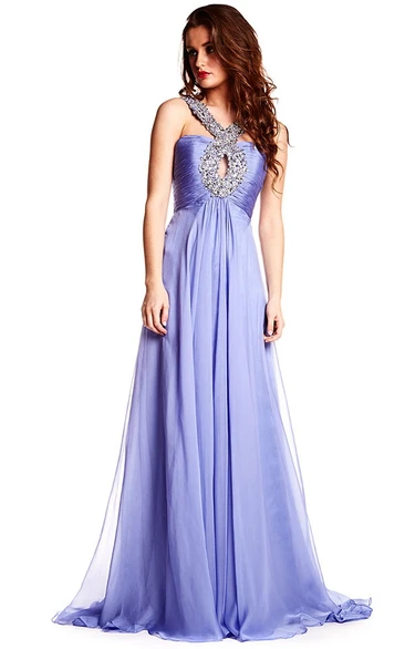 Maxi Strapped Sleeveless Beaded Chiffon Prom Dress