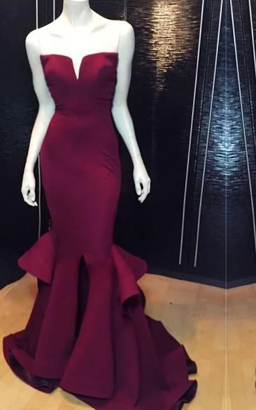 Sexy V-neck Sleeveless Mermaid Prom Dress With Ruffles