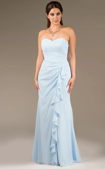 Sweetheart Sheath Chiffon Long Bridesmaid Dress With Ruffles