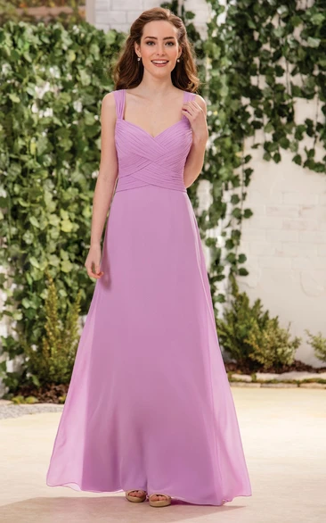 Sleeveless V-Neck A-Line Floor-Length Bridesmaid Dress With Crisscross Ruching