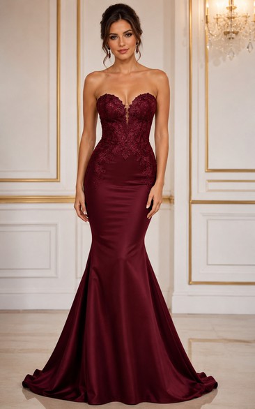 Mermaid Sweetheart Satin Prom Dress with Lace