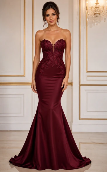 Mermaid Sweetheart Satin Prom Dress with Lace