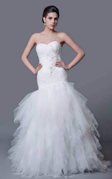 Refined Sweetheart Cascading Ruffled Tulle Mermaid Dress