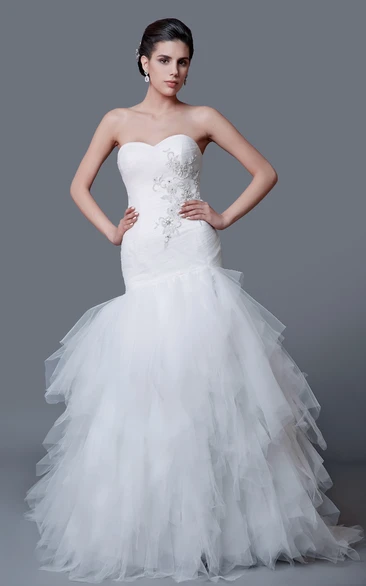 Refined Sweetheart Cascading Ruffled Tulle Mermaid Dress