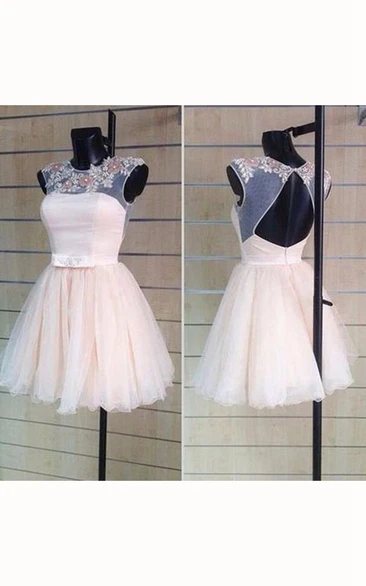 Ball Gown Mini Sweetheart Appliques Jacket Keyhole Tulle Lace Dress