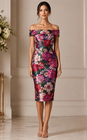 Floral Off-the-Shoulder Pencil Cocktail Dress