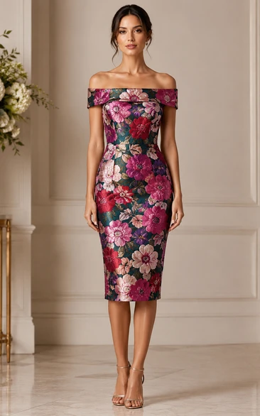 Floral Off-the-Shoulder Pencil Cocktail Dress