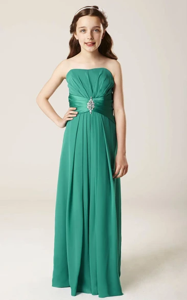 Ruched Strapless Chiffon Bridesmaid Dress With Waist Jewellery And Lace-Up