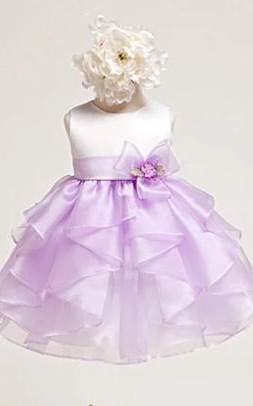 Tea-Length Tiered Organza&Satin Flower Girl Dress
