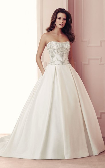 Sleeveless Beading Bodice Satin Dress With V Back