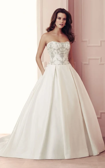 Sleeveless Beading Bodice Satin Dress With V Back