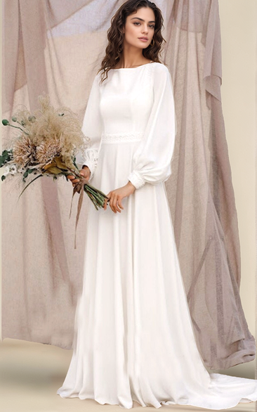 Elegant High-Neck Wedding Dress with Lace Sleeves