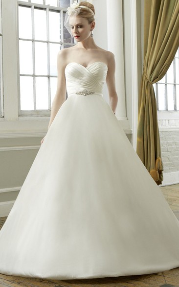 Ball Gown Sleeveless Scoop-Neck Criss-Cross Satin&Tulle Wedding Dress With Beading And Waist Jewellery