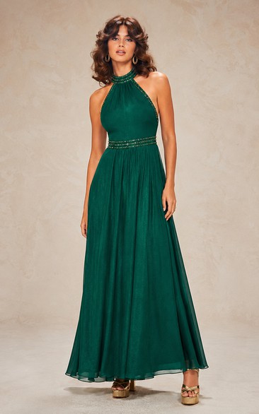A-Line Halter Chiffon Bridesmaid Dress with Beading