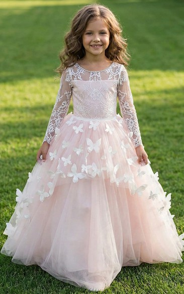 Pink Long Sleeve First Communion Ball Gown