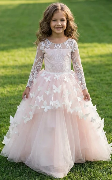 Pink Long Sleeve First Communion Ball Gown