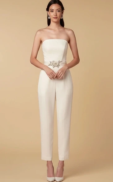 Flower Decor Sleeveless Wide Leg Wedding Jumpsuit